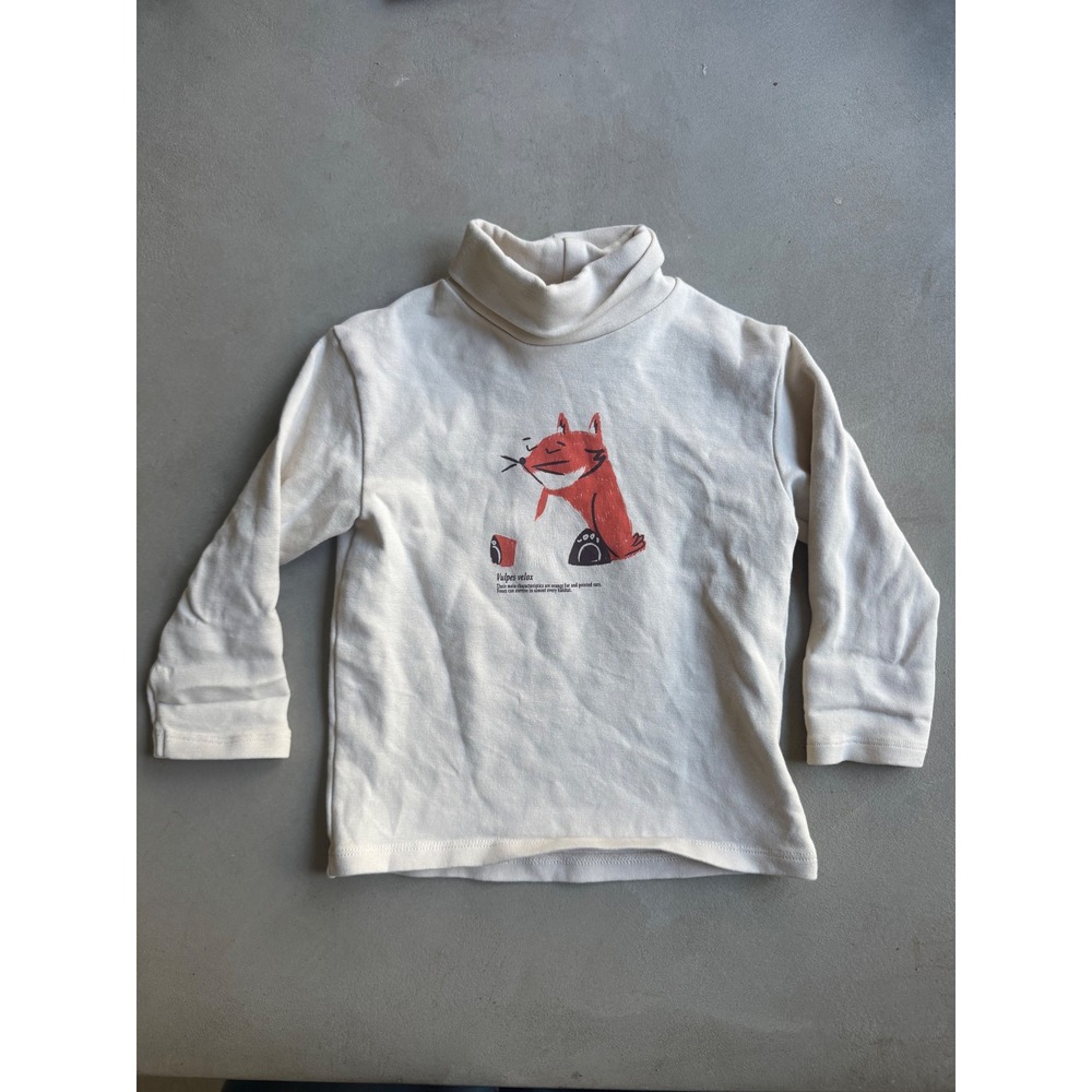 Zara Kids Beige Turtleneck Shirt 9-12 Months Fox Graphic Long Sleeve Top